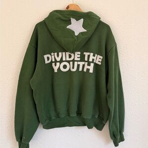 Divide the Youth green star zip up hoodie baggy oversized unisex M